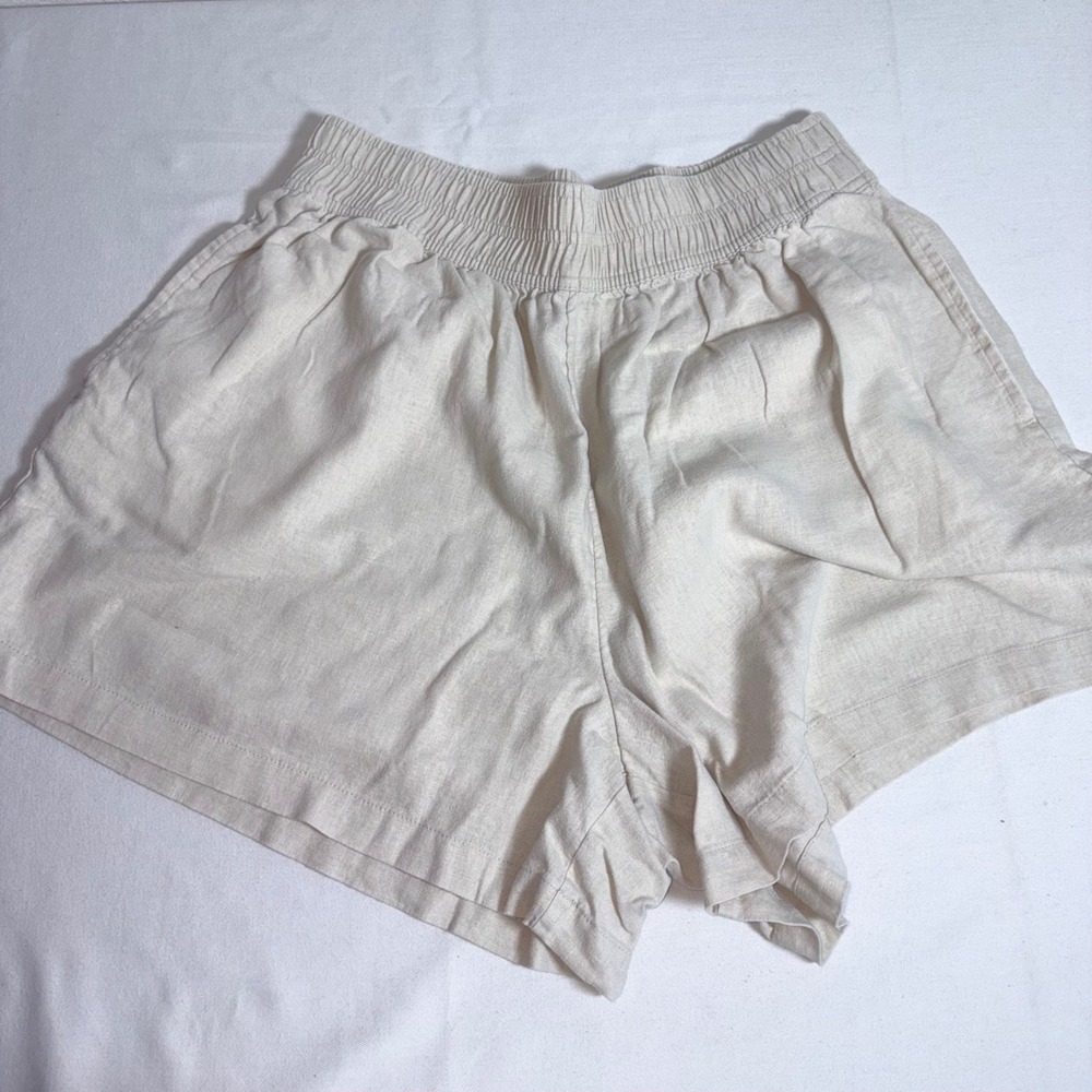 Ava & Viv Linen Blend Shorts 1X Beige Excellent High Waist Smocked Pull-On